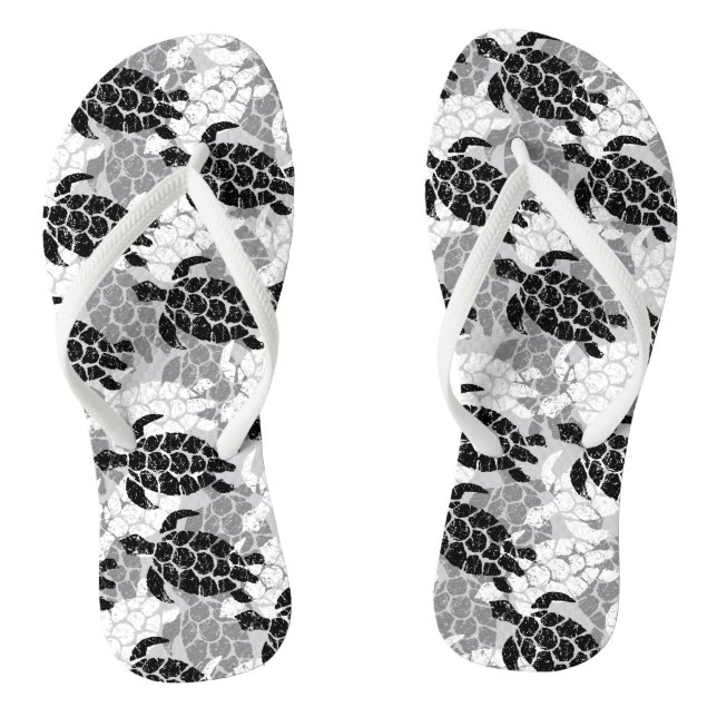 Honu Sea Turtle Hawaiian Tapa Black Thongs (Footbed)