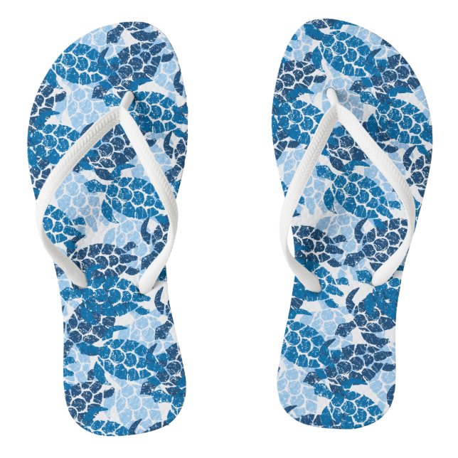 Honu Sea Turtle Hawaiian Tapa Indigo Thongs (Footbed)