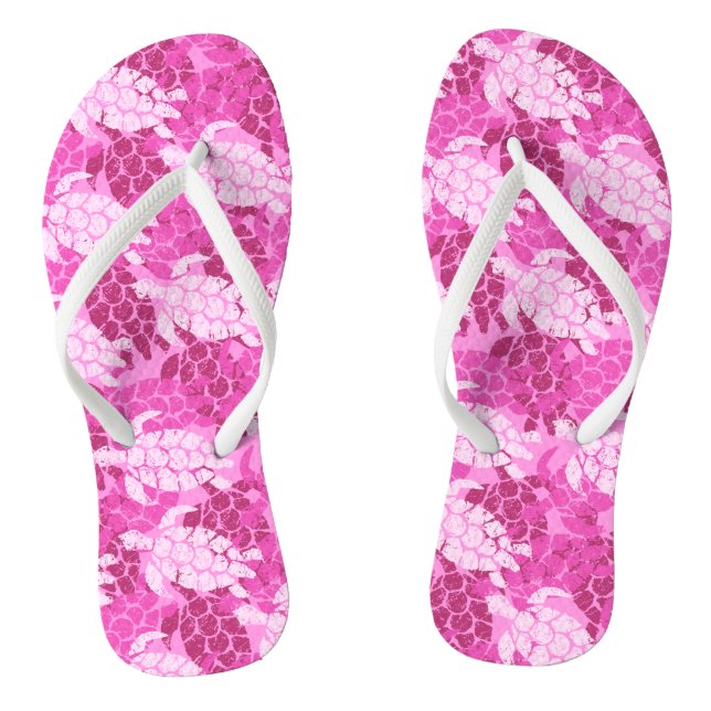 Honu Sea Turtle Hawaiian Tapa Pink Thongs (Footbed)