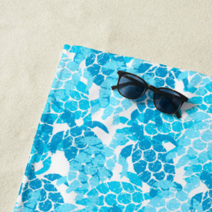 Honu Sea Turtle Hawaiian Tapa -Turquoise Beach Towel