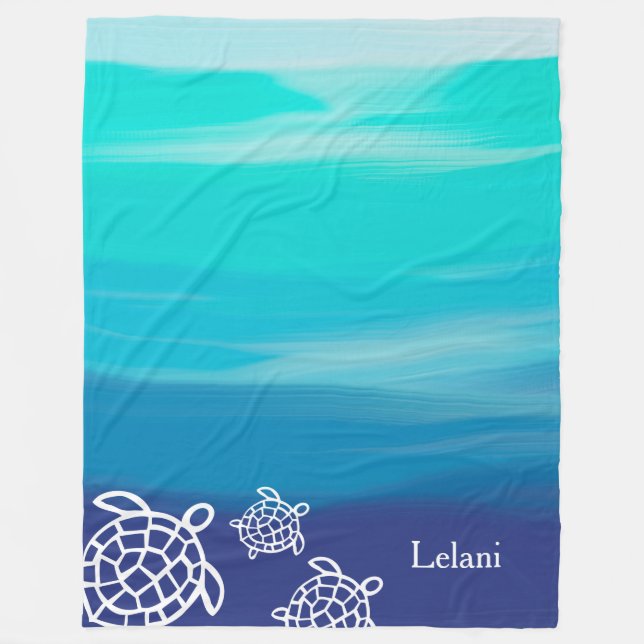 Honu Sea Turtles Beach Ocean Waters Fleece Blanket (Front)