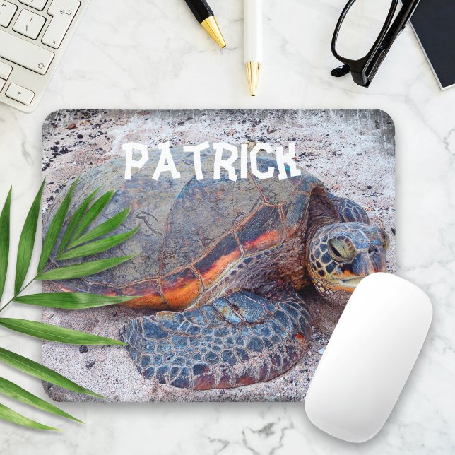 Honu Tropical Hawaii Sea Turtle Photo Custom Name Mouse Pad (Creator Uploaded)