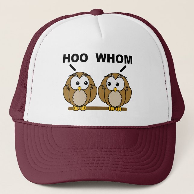 Hoo Whom Grammar Owls Funny Ball Cap Trucker Hat (Front)