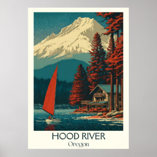 Hood River Oregon Vintage Columbia River Sail Art Poster