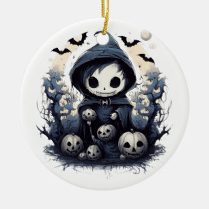Hooded Chibi Reaper Halloween - Whimsical Dark Fan Ceramic Ornament
