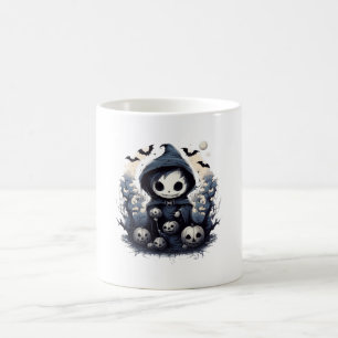 Hooded Chibi Reaper Halloween - Whimsical Dark Fan Coffee Mug