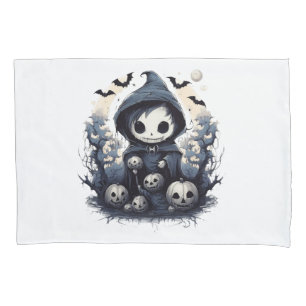 Hooded Chibi Reaper Halloween - Whimsical Dark Fan Pillowcase