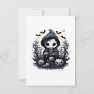 Hooded Chibi Reaper Halloween - Whimsical Dark Fan Thank You Card