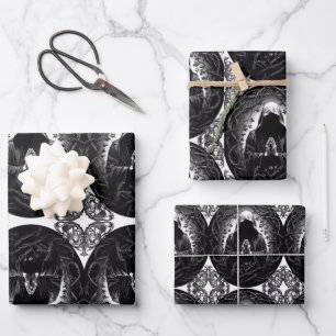 Hooded Figure in Black & White Wrapping Paper Sheet