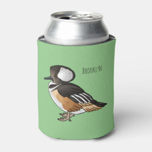 Hooded merganser bird cartoon illustration Can Cooler