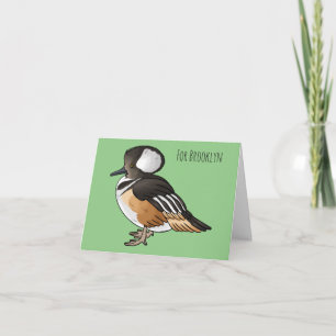 Hooded merganser bird cartoon illustration Card