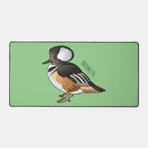 Hooded merganser bird cartoon illustration Desk Mat