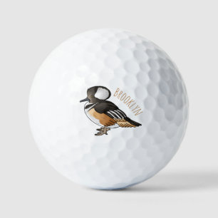  Hooded merganser bird cartoon illustration Golf Balls