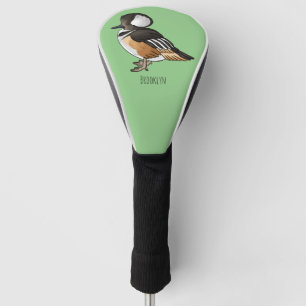 Hooded merganser bird cartoon illustration Golf Head Cover