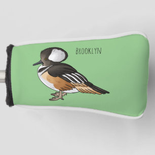 Hooded merganser bird cartoon illustration Golf Head Cover