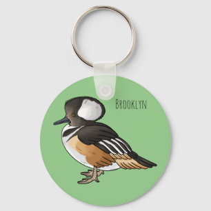  Hooded merganser bird cartoon illustration Key Ring