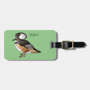 Hooded merganser bird cartoon illustration Luggage Tag