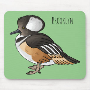 Hooded merganser bird cartoon illustration Mouse Pad