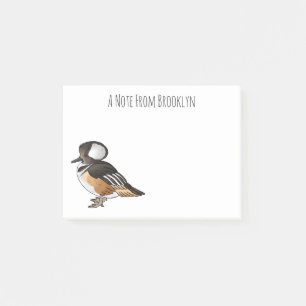 Hooded merganser bird cartoon illustration Post-it Notes