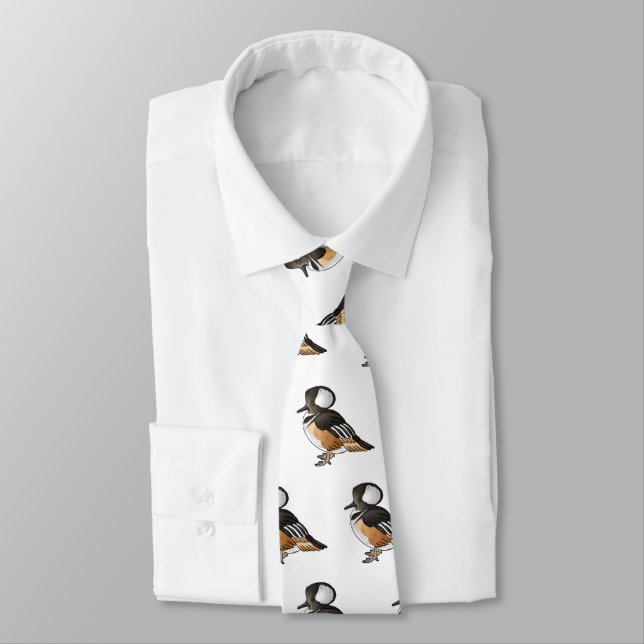  Hooded merganser bird cartoon illustration Tie (Tied)