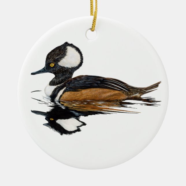 Hooded Merganser Ceramic Ornament (Front)