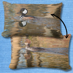 Hooded Mergansers Swimming on Creek Scenic Lumbar Cushion