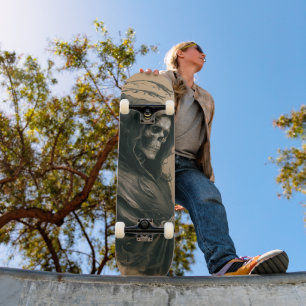 Hooded Skeleton Profile Skateboard