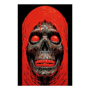 Hooded Skull in Fiery Red Design Poster