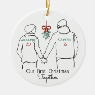 Hoodie Couple First Christmas Together Ceramic Ornament
