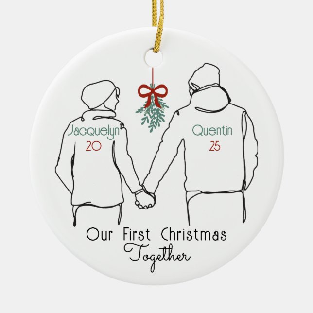 Hoodie Couple First Christmas Together Ceramic Ornament (Front)