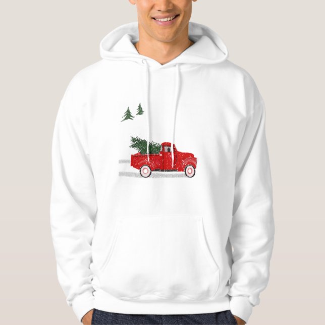 Hoodie, Little Red Truck With Christmas Tree Hoodie (Front)