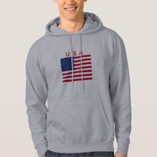 HOODIE   USA   FLAG    RED  WHITE   BL