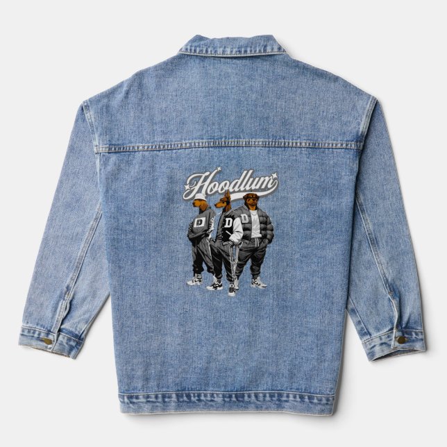 Hoodlum Pack – Streetwear Dog Gang Graphic Tee Denim Jacket (Back)