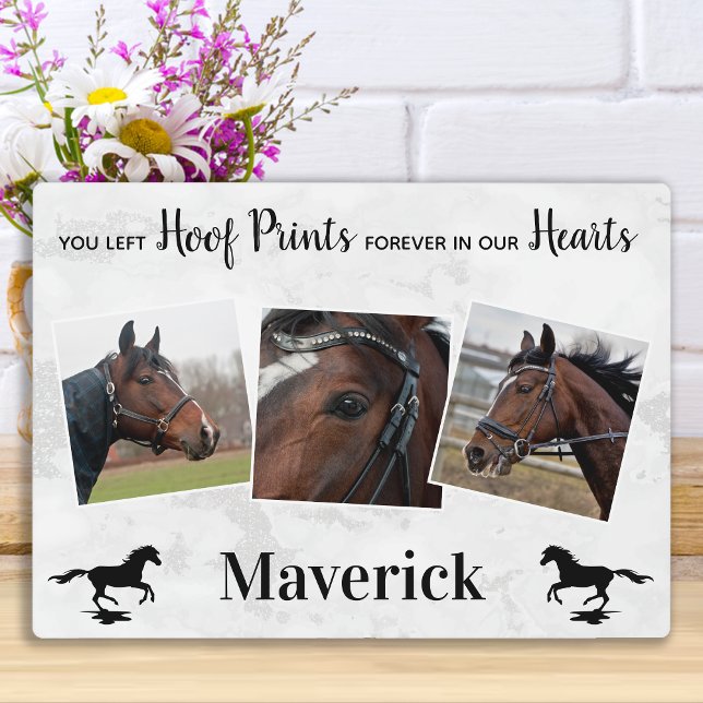 Hoof Prints on our Hearts 3 Photo Horse Memorial Plaque (Creator Uploaded)
