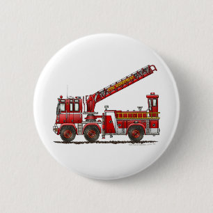 Hook and Ladder Fire Truck 6 Cm Round Badge