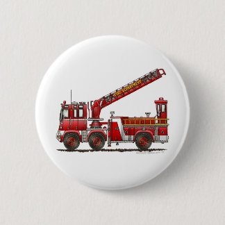 Hook and Ladder Fire Truck 6 Cm Round Badge