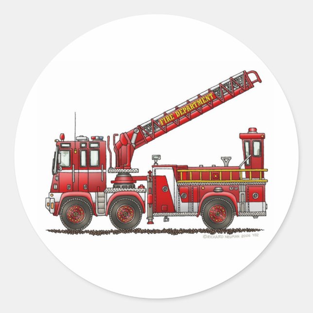 Hook and Ladder Fire Truck Classic Round Sticker (Front)