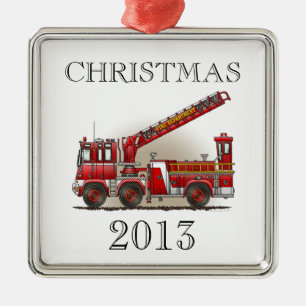 Hook and Ladder Fire Truck Metal Tree Decoration