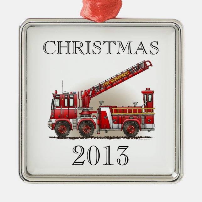 Hook and Ladder Fire Truck Metal Tree Decoration (Front)