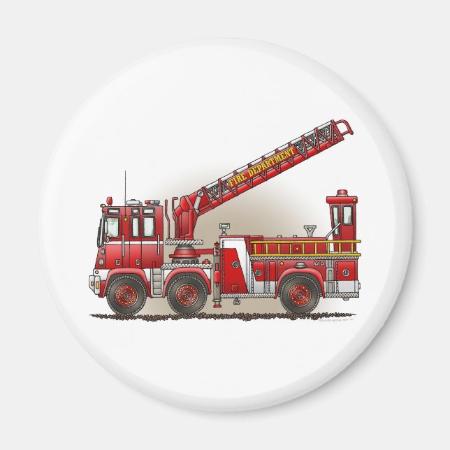 Hook and Ladder Fire Truck Round Magnet (Front)