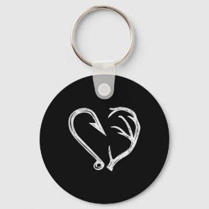 Hook Antler Heart Love Fishing Hunting Fish Deer H Key Ring