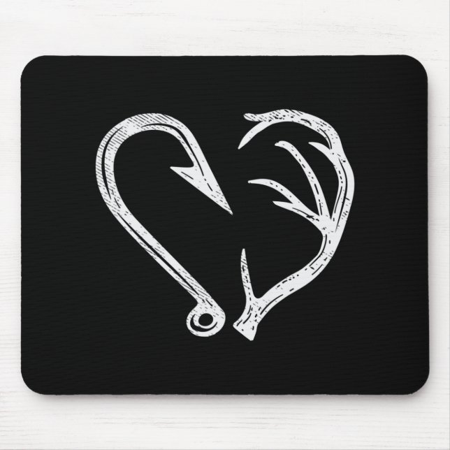 Hook Antler Heart Love Fishing Hunting Fish Deer H Mouse Pad (Front)