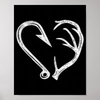 Hook Antler Heart Love Fishing Hunting Fish Deer H