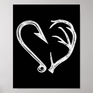 Hook Antler Heart Love Fishing Hunting Fish Deer H Poster