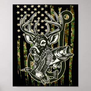 Hook Antler Heart Love Fishing Hunting Fish Deer H Poster