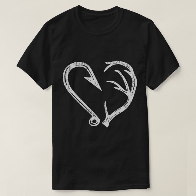 Hook Antler Heart Love Fishing Hunting Fish Deer H T-Shirt (Design Front)
