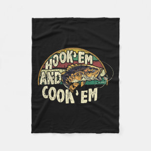 Hook Em Cook Em Go Fishing Lover Vintage Fleece Blanket
