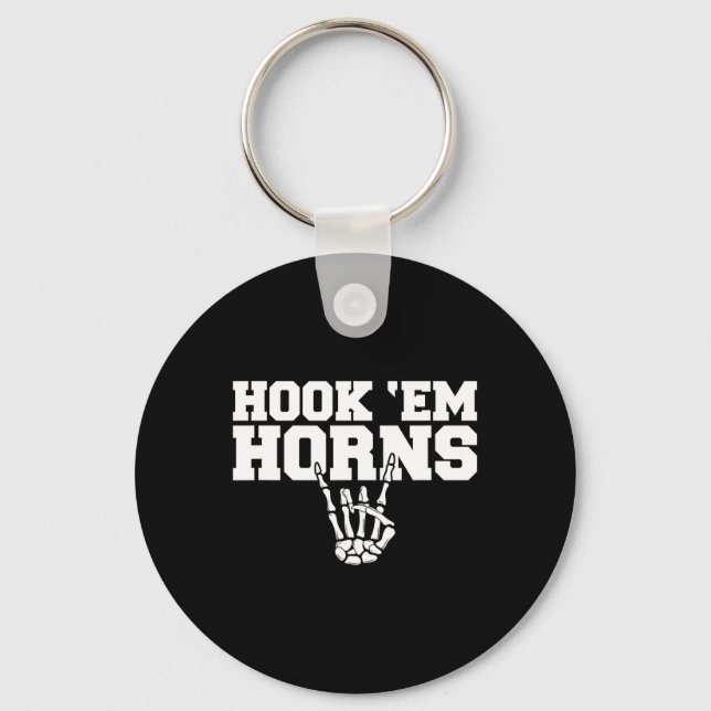 Hook em Skeleton Horns Halloween 1  Key Ring (Front)