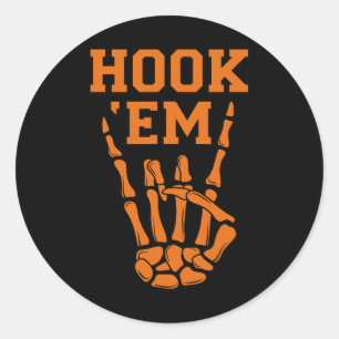 Hook em Skeleton Horns Halloween  Classic Round Sticker