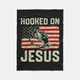 Hook On Jesus Byb Fishing American Flag Religious Fleece Blanket